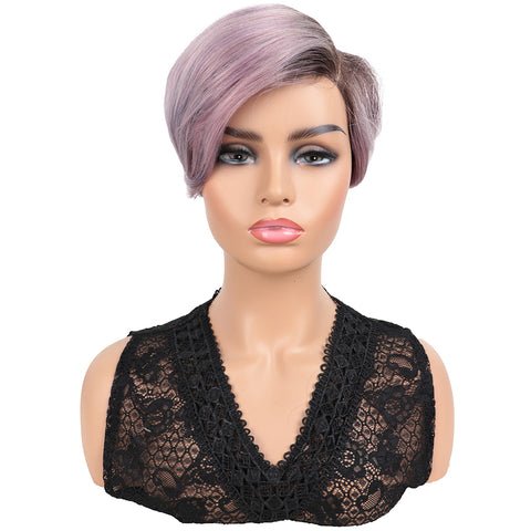 Image of Rebecca Fashion Human Hair Lace Front Wigs 5.5 inch Side LacePart Wigs Pixie Cut Bob Wig for Black Women Light Purple Color
