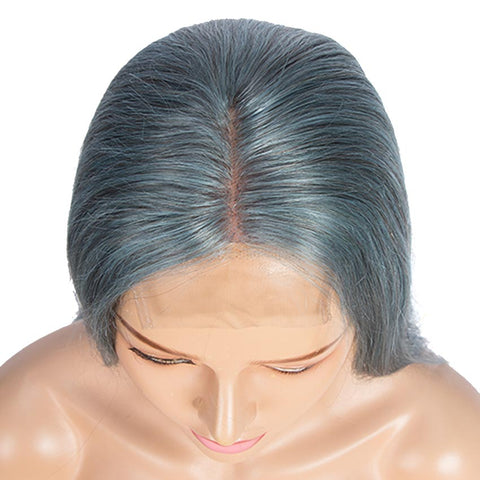 Image of Rebecca Fashion Highlight Blue 100% Human Hair Wigs Straight 4x4 HD Lace Simulated Scalp Wigs 150% Density
