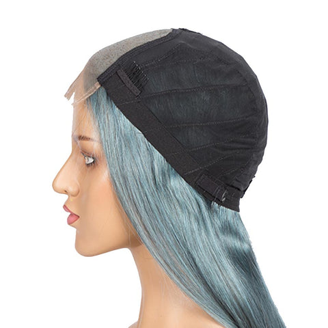 Image of Rebecca Fashion Highlight Blue 100% Human Hair Wigs Straight 4x4 HD Lace Simulated Scalp Wigs 150% Density