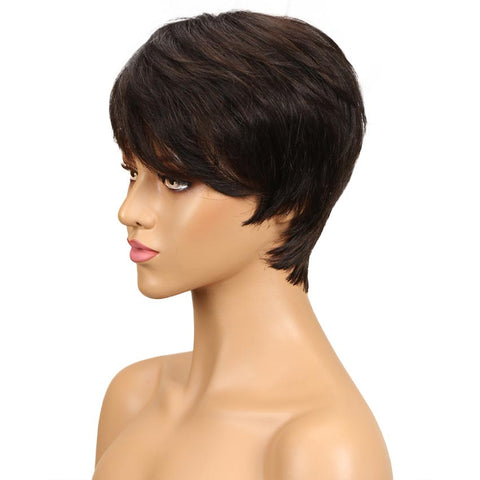 Image of Rebecca Fashion Brown Pixie Cut Wig Short Style Human Hair Wigs With Bangs