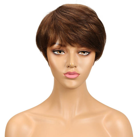 Image of Rebecca Fashion Brown Pixie Cut Wig Short Style Human Hair Wigs With Bangs