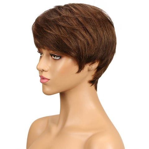 Image of Rebecca Fashion Brown Pixie Cut Wig Short Style Human Hair Wigs With Bangs
