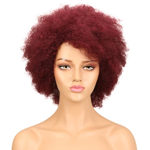Image of Rebecca Fashion Curly Afro Wig Human Hair Burgundy Wigs