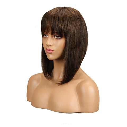 Image of Rebecca Fashion Ombre Colors Wig Straight Human Hair Wigs With Bangs 10 Inch