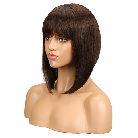 Image of Rebecca Fashion Dark Brown Straight Human Hair Wigs With Bangs for African American