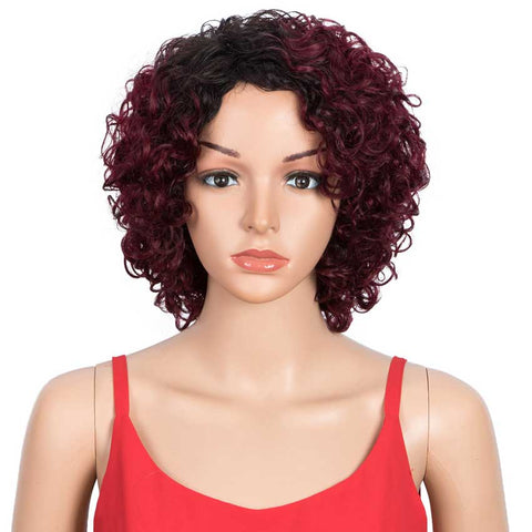 Image of Rebecca Fashion Short Wavy Bob Wigs Ombre Color Black Root to Red Human Hair Wigs