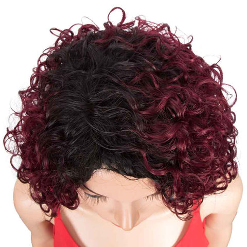 Image of Rebecca Fashion Short Wavy Bob Wigs Ombre Color Black Root to Red Human Hair Wigs