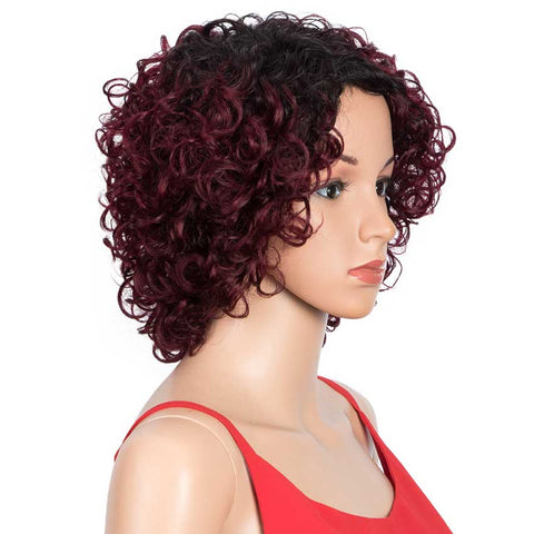 Image of Rebecca Fashion Short Wavy Bob Wigs Ombre Color Black Root to Red Human Hair Wigs