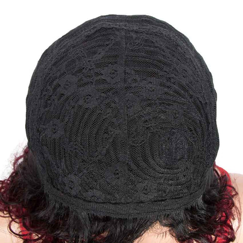 Image of Rebecca Fashion Short Wavy Bob Wigs Ombre Color Black Root to Red Human Hair Wigs