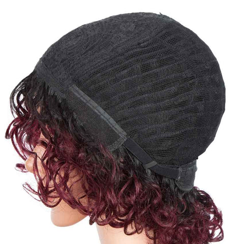 Image of Rebecca Fashion Short Wavy Bob Wigs Ombre Color Black Root to Red Human Hair Wigs