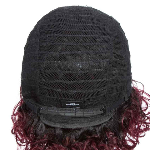 Image of Rebecca Fashion Short Wavy Bob Wigs Ombre Color Black Root to Red Human Hair Wigs