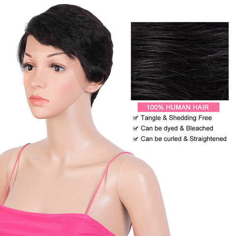 Image of Rebecca Fashion Natural Black Pixie Cut Wigs HD Lace Front Wigs Human Hair Short Straight Boy Cut Wigs for Women