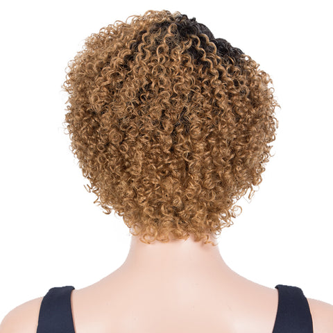 Image of Rebecca Fashion Short Oxygen Curly Human Hair Wigs Side Lace Part Wigs for Black Women Brown Blonde Color