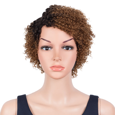 Image of Rebecca Fashion Short Oxygen Curly Human Hair Wigs Side Lace Part Wigs for Black Women Brown Color