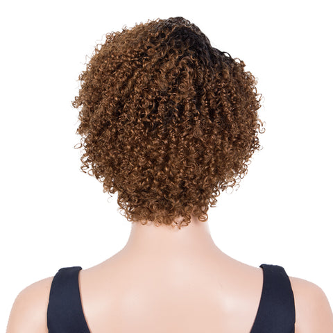 Image of Rebecca Fashion Short Oxygen Curly Human Hair Wigs Side Lace Part Wigs for Black Women Brown Color