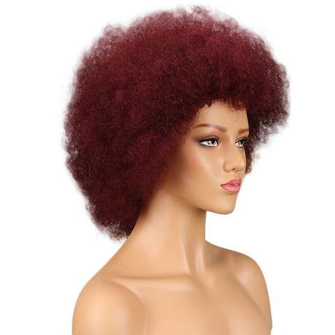 Image of Rebecca Fashion Curly Afro Wig Human Hair Burgundy Wigs