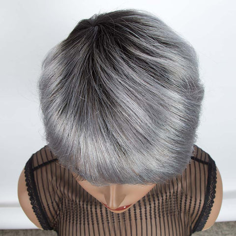 Image of Rebecca Fashion Straight Bangs Style Pixie Cut 9 inch Gray Short Natural Wigs
