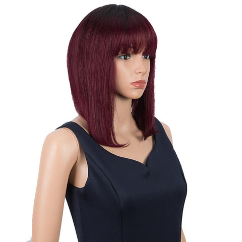 Image of Rebecca Fashion Ombre Burgundy Wigs 10 Inch Human Hair 1B/99J Wig With Bangs