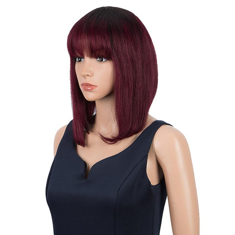 Image of Rebecca Fashion Ombre Burgundy Wigs 10 Inch Human Hair 1B/99J Wig With Bangs