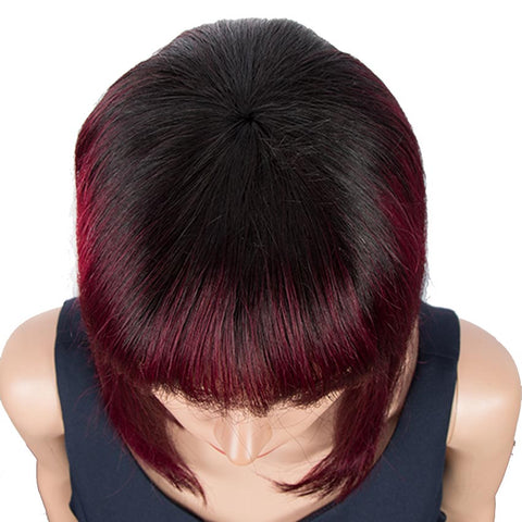 Image of Rebecca Fashion Ombre Burgundy Wigs 10 Inch Human Hair 1B/99J Wig With Bangs