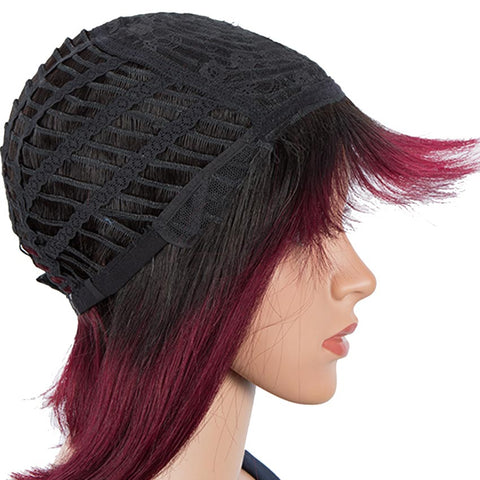 Image of Rebecca Fashion Ombre Burgundy Wigs 10 Inch Human Hair 1B/99J Wig With Bangs