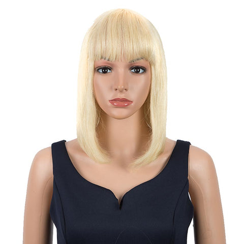 Image of Rebecca Fashion Blonde Straight Bob Wig Human Hair 613 Wigs 10 inch Wigs With Bangs