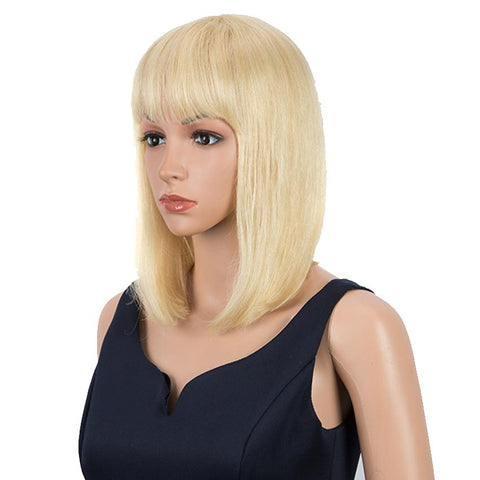 Image of Rebecca Fashion Blonde Straight Bob Wig Human Hair 613 Wigs 10 inch Wigs With Bangs