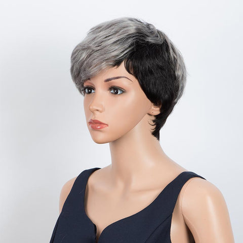 Image of Rebecca Fashion Short Wavy Layered gray Human Hair Wigs Left Side Wigs