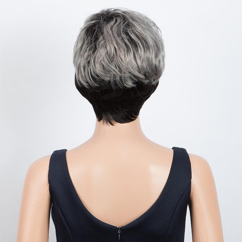 Image of Rebecca Fashion Short Wavy Layered gray Human Hair Wigs Left Side Wigs