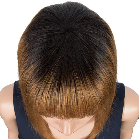 Image of Rebecca Fashion Brown And Black Ombre Human Hair Wigs Short Bob Wig With Bangs