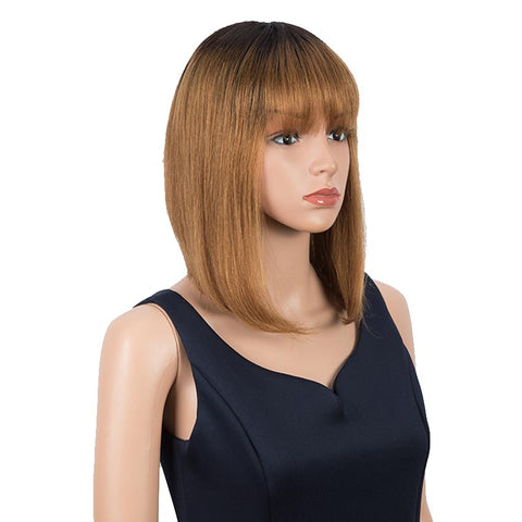 Image of Rebecca Fashion Brown And Black Ombre Human Hair Wigs Short Bob Wig With Bangs