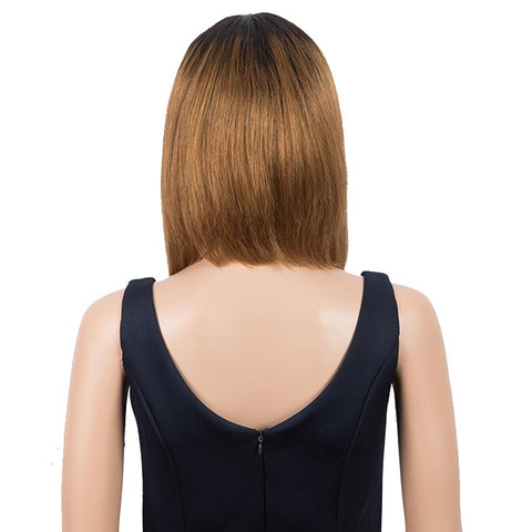 Image of Rebecca Fashion Brown And Black Ombre Human Hair Wigs Short Bob Wig With Bangs