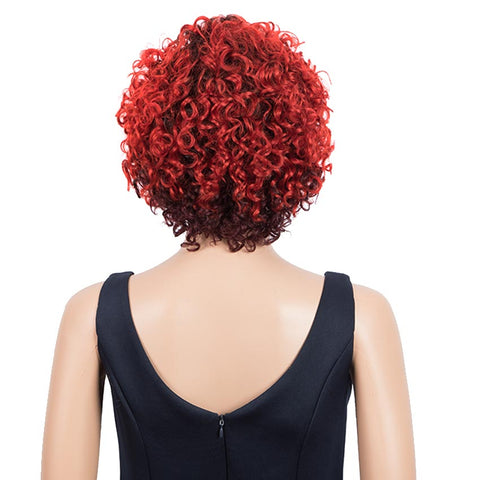 Image of Rebecca Fashion Short Red Ombre Wigs With Bangs Curly Human Hair Pixie Wigs