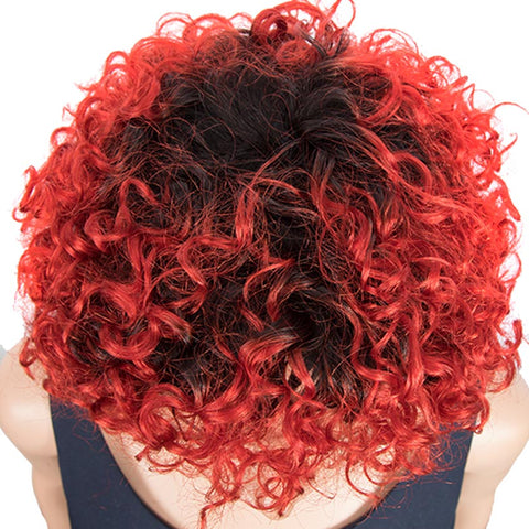 Image of Rebecca Fashion Short Red Ombre Wigs With Bangs Curly Human Hair Pixie Wigs