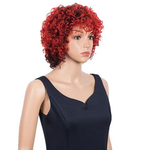 Image of Rebecca Fashion Short Red Ombre Wigs With Bangs Curly Human Hair Pixie Wigs
