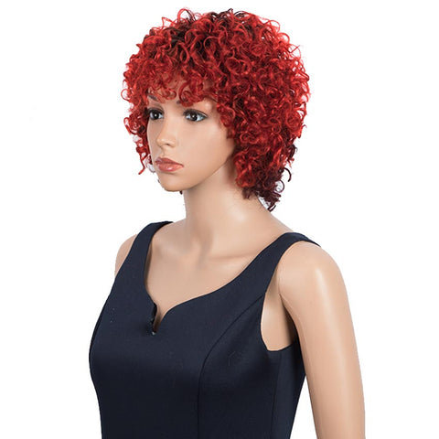 Image of Rebecca Fashion Short Red Ombre Wigs With Bangs Curly Human Hair Pixie Wigs