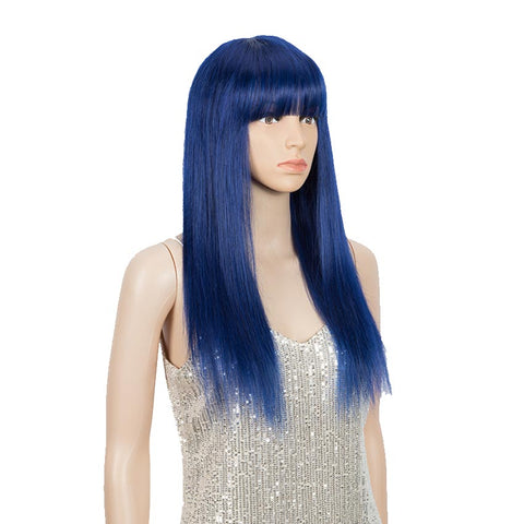 Image of Rebecca Fashion Blue Wig Human Hair No-lace Wigs With Bangs For Women