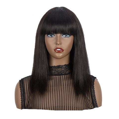 Image of Rebecca Fashion Natural Color Wig Long Straight Hair Wigs With Bangs Human Hair