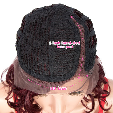 Image of Rebecca Fashion Human Hair Lace Front Wigs 5 inch Side Lace Part Wigs 12 inch Water Wavy Wig Red Color