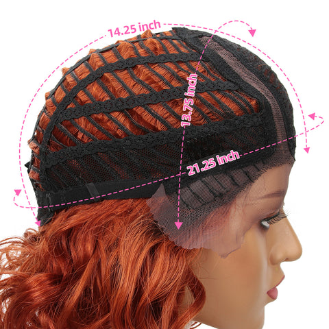 Image of Rebecca Fashion Short Wavy Lace Front Wigs Ginger Wig Human Hair Side Lace Part Wavy Bob Wigs for Women Orange Color