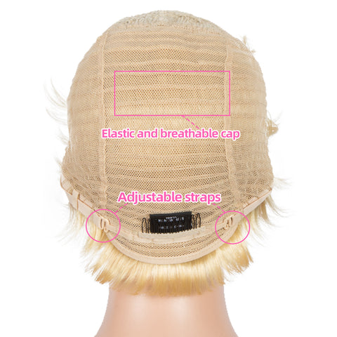Image of Rebecca Fashion Human Hair Wigs 9 Inch Short Curly Pixie Wigs With Bangs Blonde Color