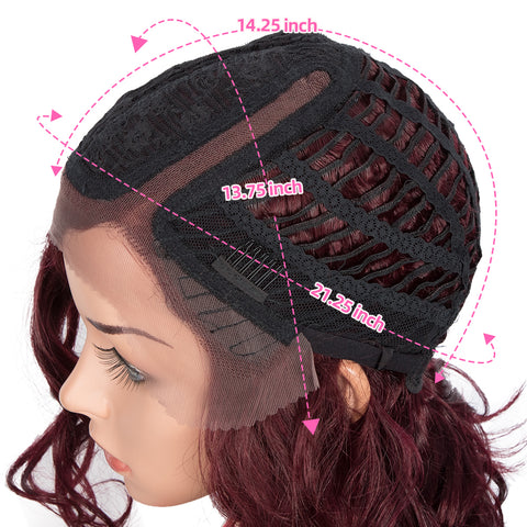 Image of Rebecca Fashion Human Hair Lace Front Wigs 5 inch Side Lace Part Wigs 12 inch Water Wavy Wig Red Color