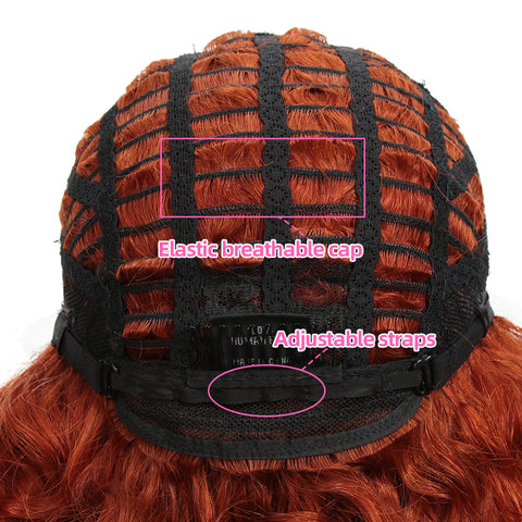 Image of Rebecca Fashion Short Wavy Lace Front Wigs Ginger Wig Human Hair Side Lace Part Wavy Bob Wigs for Women Orange Color