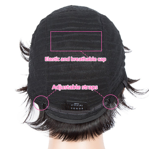 Image of Rebecca Fashion Human Hair Wigs 9 Inch Short Curly Pixie Wig With Bangs