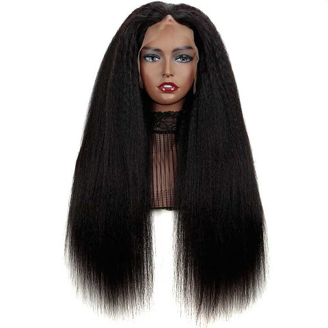 Image of Rebecca Fashion 13x4 Lace Front Wigs Kinky Straight Human Hair 180% Density Natural Black Color