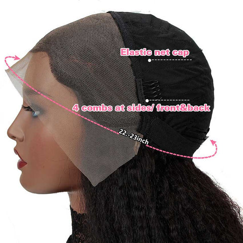 Image of Rebecca Fashion 13x4 Lace Front Wigs Kinky Straight Human Hair 180% Density Natural Black Color