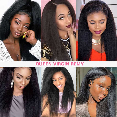 Image of Rebecca Fashion 13x4 Lace Front Wigs Kinky Straight Human Hair 180% Density Natural Black Color