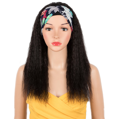 Image of Rebecca Fashion Remy Human Hair Headband Wig Kinky Straight Headwrap Wigs 150% Density Natural Color