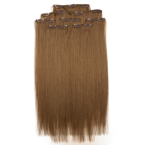 Image of Rebecca Fashion Remy Clip In Human Hair Extensions Straight Clip on Human Hair Light Brown Color 7 Pcs