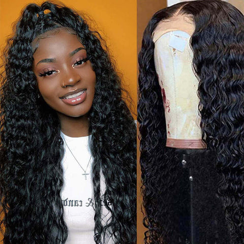 Image of Rebecca Fashion 360 Lace Frontal Wigs 100% Deep Wave Human Hair Wigs For Black Women 150% Density Natural Black Color